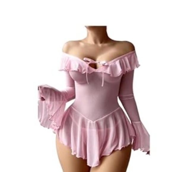 Elegant Pink Off-Shoulder Lingerie Set